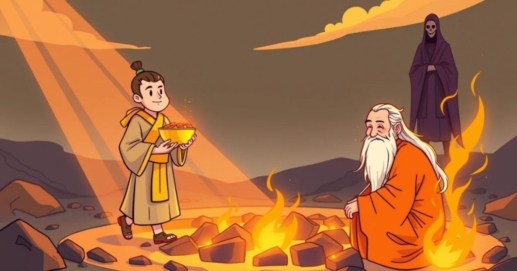 ภาพประกอบนิทานชาดกเรื่องความเอื้อเฟื้อพิชิตความตาย 3