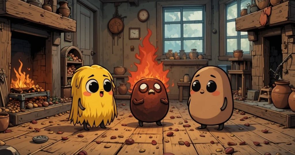 ภาพประกอบนิทานกริมม์เรื่องฟาง ถ่าน และถั่ว