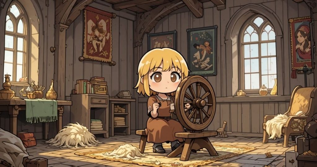 ภาพประกอบนิทานกริมม์เรื่องหญิงปั่นด้ายทั้งสาม