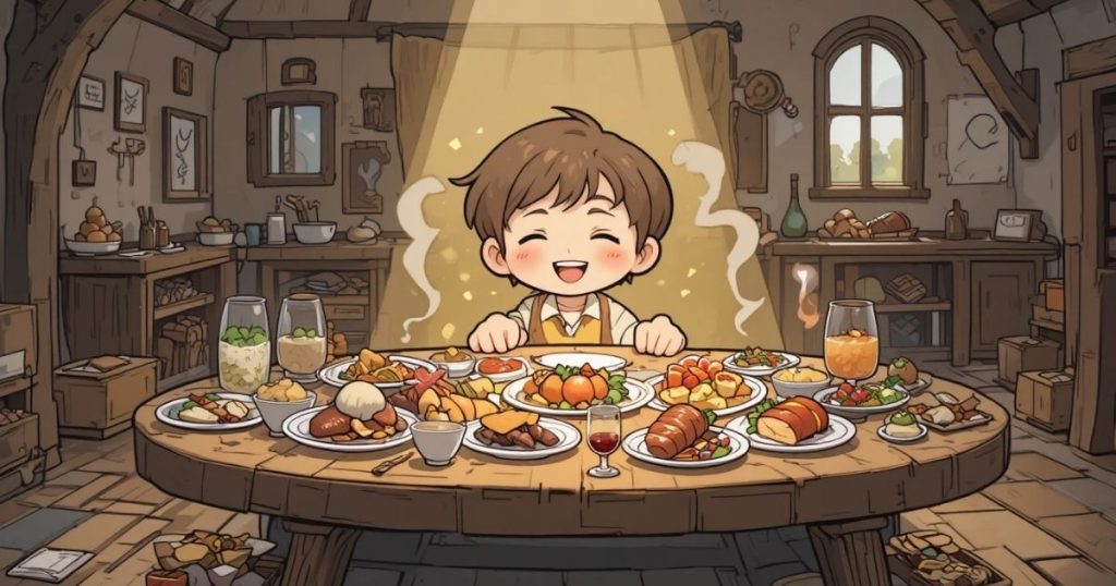 ภาพประกอบนิทานกริมม์เรื่องโต๊ะวิเศษ ลาเงินทอง และกระบองในถุง 2