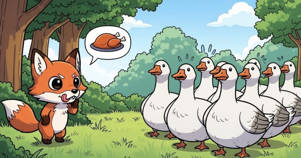 ภาพประกอบนิทานกริมม์เรื่องสุนัขจิ้งจอกกับฝูงห่าน