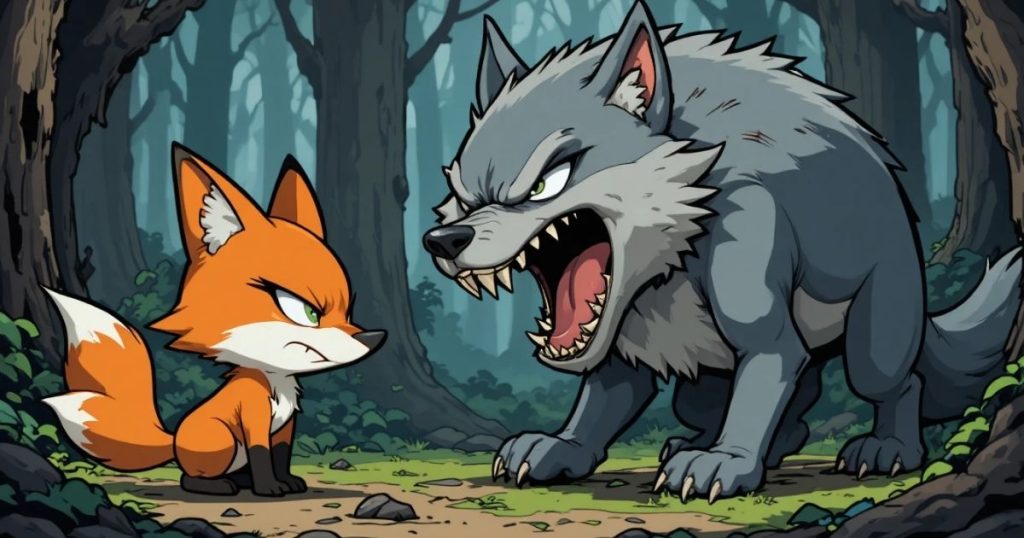 ภาพประกอบนิทานกริมม์เรื่องหมาป่ากับสุนัขจิ้งจอก