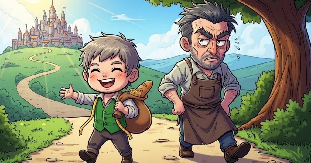 ภาพประกอบนิทานกริมม์เรื่องการเดินทางของช่างเย็บผ้ากับช่างทำรองเท้า