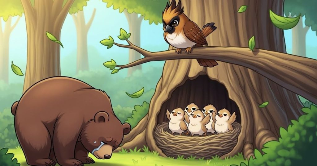 ภาพประกอบนิทานกริมม์เรื่องนกกระจิบใบไม้กับหมี 5