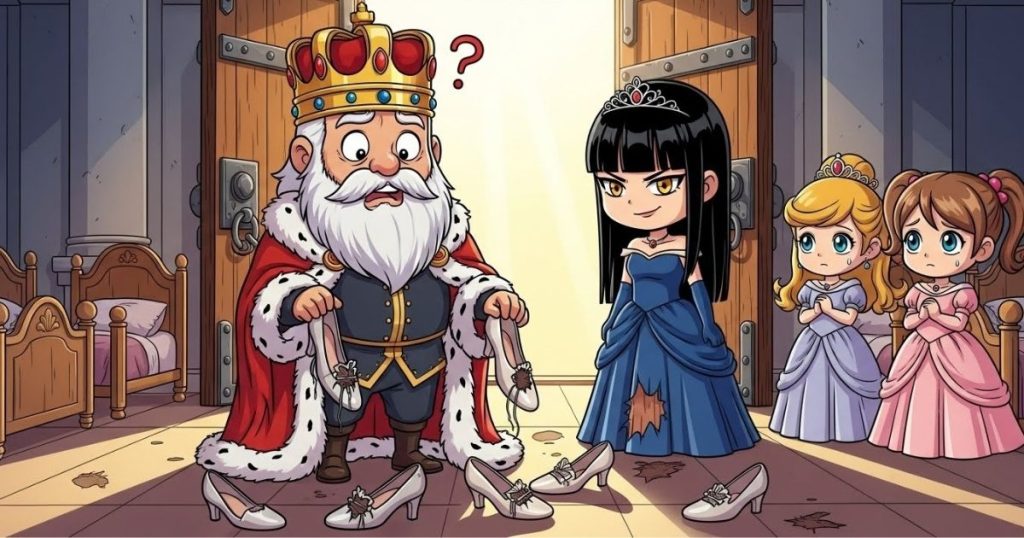 ภาพประกอบนิทานกริมม์เรื่องรองเท้าที่เต้นจนขาด