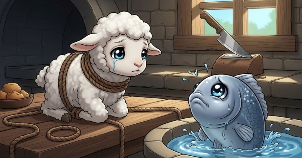 ภาพประกอบนิทานกริมม์เรื่องลูกแกะกับปลาตัวน้อย 4