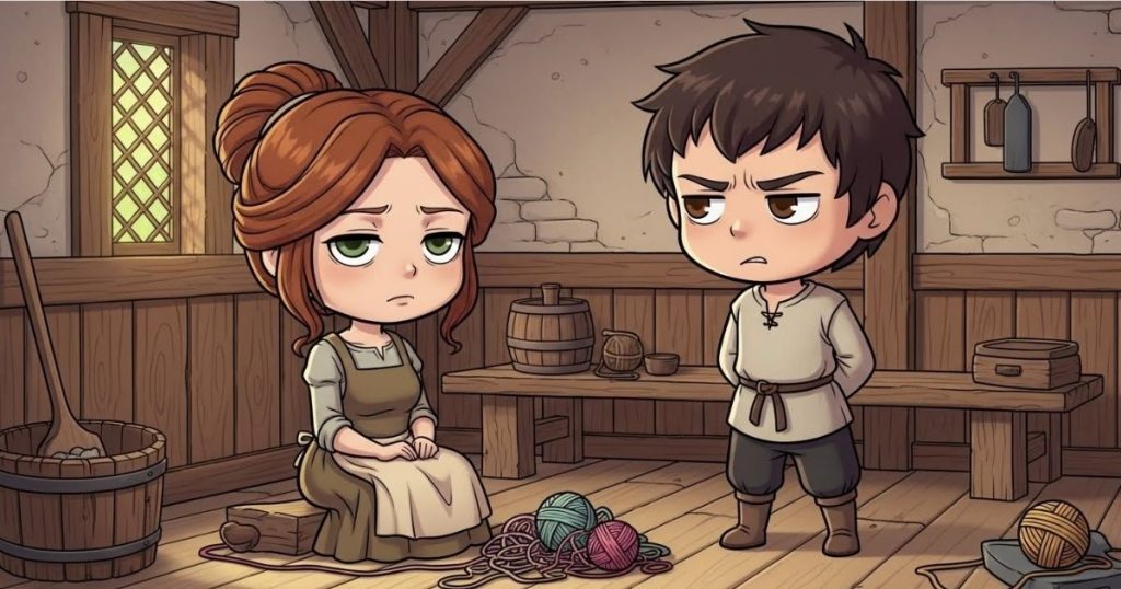 ภาพประกอบนิทานกริมม์เรื่องหญิงปั่นด้ายจอมขี้เกียจ 2