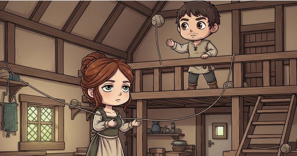 ภาพประกอบนิทานกริมม์เรื่องหญิงปั่นด้ายจอมขี้เกียจ 4