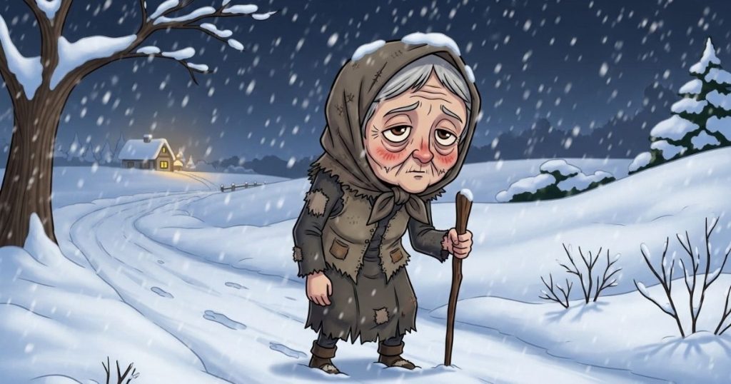 ภาพประกอบนิทานกริมม์เรื่องหญิงขอทานชรา