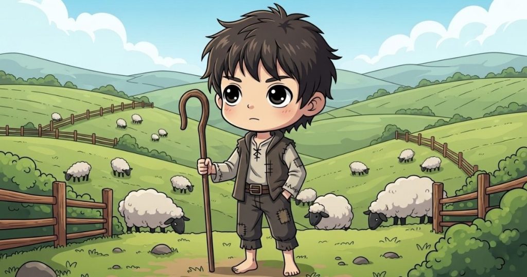ภาพประกอบนิทานกริมม์เรื่องเด็กเลี้ยงแกะผู้ชาญฉลาด
